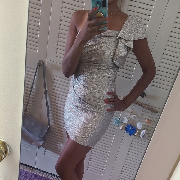 Hailey Logan One Shoulder Silver Dress - Picture 16 of 16